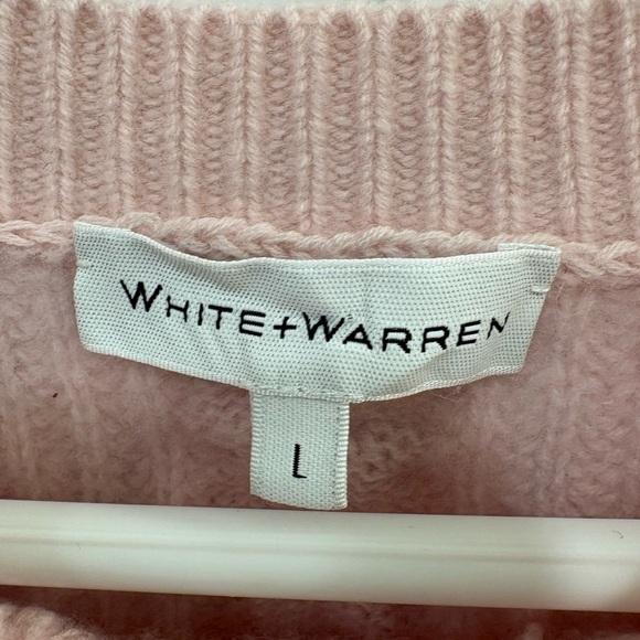 White and Warren Pastel Pink Cropped Cable Knit Cashmere Sweater Size Large - Picture 2 of 9